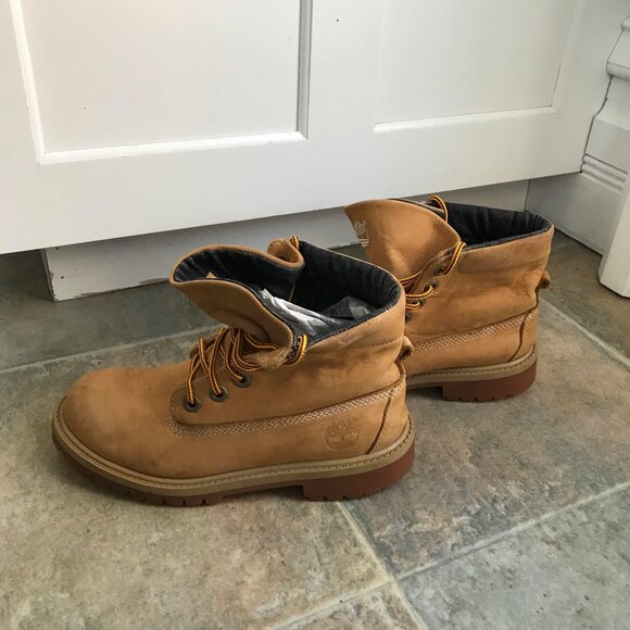 Leather Timberland Womens Loose Top Lace up Khaki Boots Size 5.5W *READ* - Picture 6 of 8